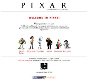 Webové stránky studia Pixar v roce 1999