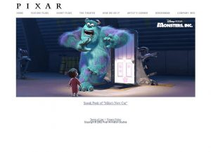 Webové stránky studia Pixar v roce 2002