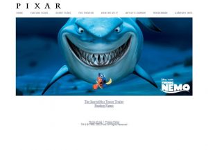 Webové stránky studia Pixar v roce 2003