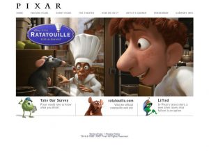 Webové stránky studia Pixar v roce 2007