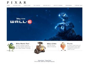 Webové stránky studia Pixar v roce 2008