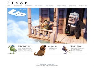 Webové stránky studia Pixar v roce 2009