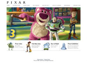 Webové stránky studia Pixar v roce 2010
