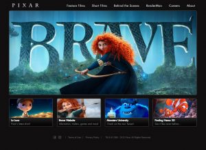 Webové stránky studia Pixar v roce 2012