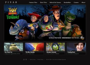 Webové stránky studia Pixar v roce 2013