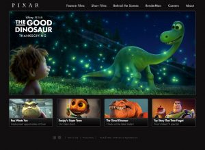 Webové stránky studia Pixar v roce 2015