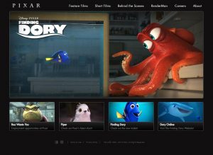 Webové stránky studia Pixar v roce 2016