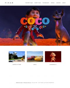 Webové stránky studia Pixar v roce 2017