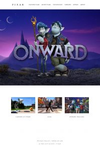 Webové stránky studia Pixar v roce 2019