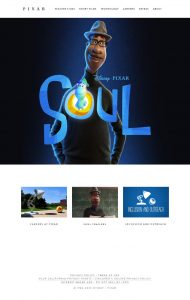 Webové stránky studia Pixar v roce 2020