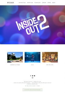 Webové stránky studia Pixar v roce 2024