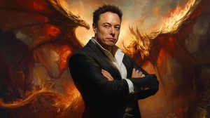 Elon Musk, na pozadí drak (ilustrační obrázek)