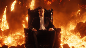 Elon Musk sedící na trůně v pekle (ilustrační obrázek)