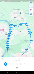 Záznam cyklotrasy v Invoxia GPS Tracker Pro – v 15:48 jsem zapnul Real-time boost