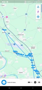 Záznam jízdy autem v Invoxia GPS Tracker Pro – v 15:28 jsem zapnul Real-time boost
