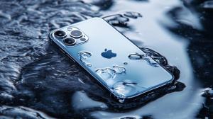 Chytrý telefon iPhone 17 Pro ponořený ve vodě (ilustrační obrázek)