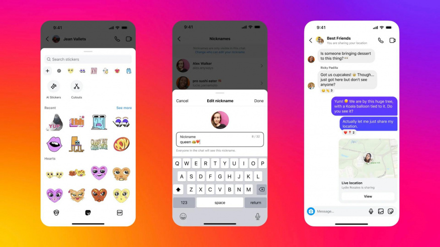 Screenshoty nových funkcí v chatu na Instagramu