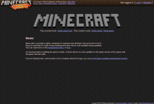 Webové stránky hry Minecraft v roce 2010