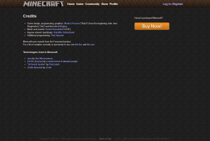 Webové stránky hry Minecraft v roce 2011
