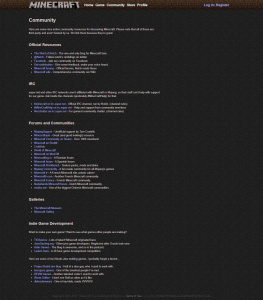 Webové stránky hry Minecraft v roce 2011