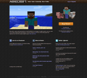 Webové stránky hry Minecraft v roce 2011