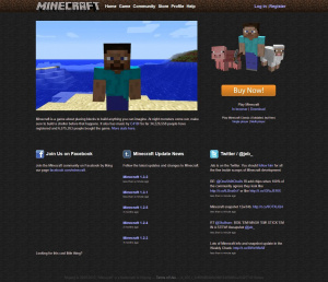 Webové stránky hry Minecraft v roce 2012