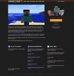 Webové stránky hry Minecraft v roce 2014