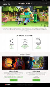 Webové stránky hry Minecraft v roce 2016