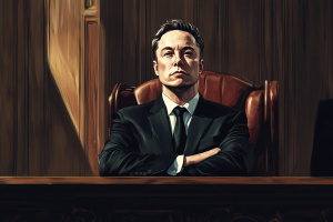 Ilustrace Elona Muska v soudní síni