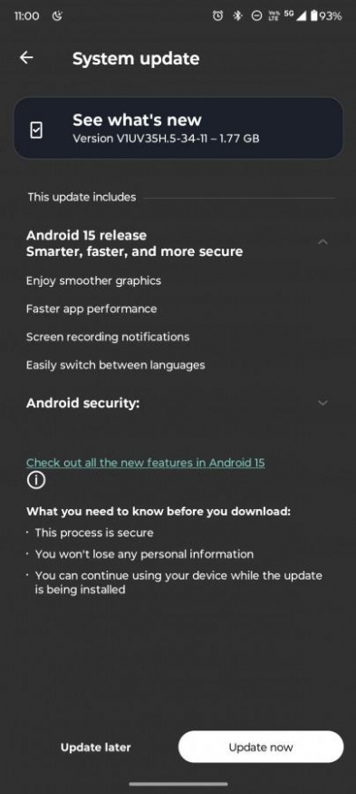 Aktualizace Android 15 pro telefony Motorola
