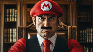 Naštvaný právník s čepicí instalatéra Maria (Ilustrační obrázek)