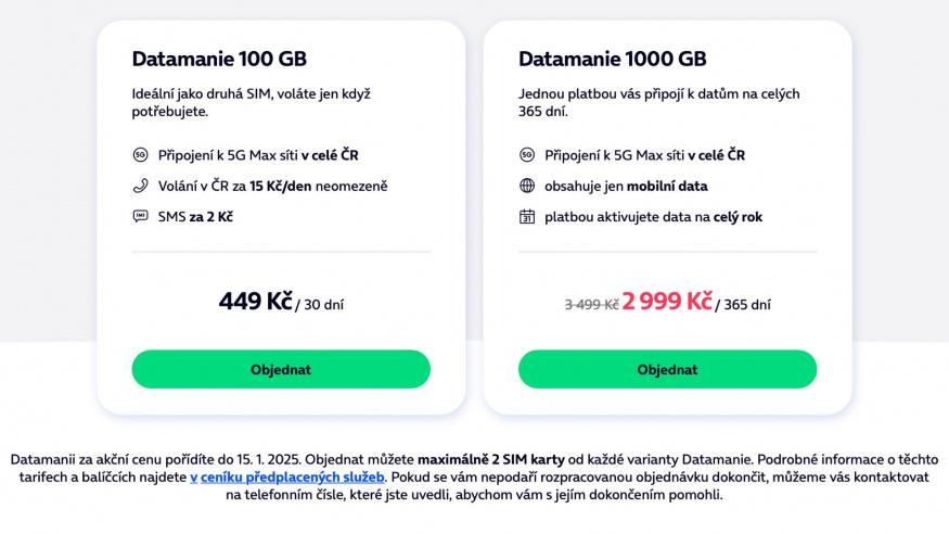 Výjimkou je nejoblíbenější 100GB měsíční předplacená karta