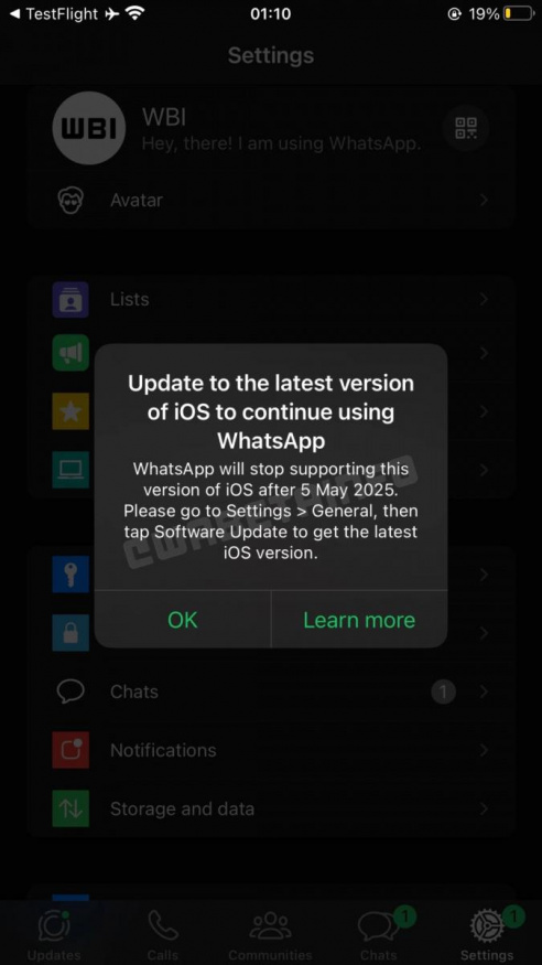 Oznámení o konci podpory v aplikaci WhatsApp
