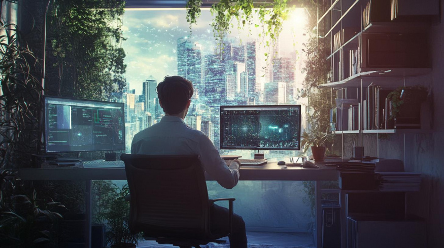 Pracovník u počítače, umělá inteligence (ilustrační obrázek)