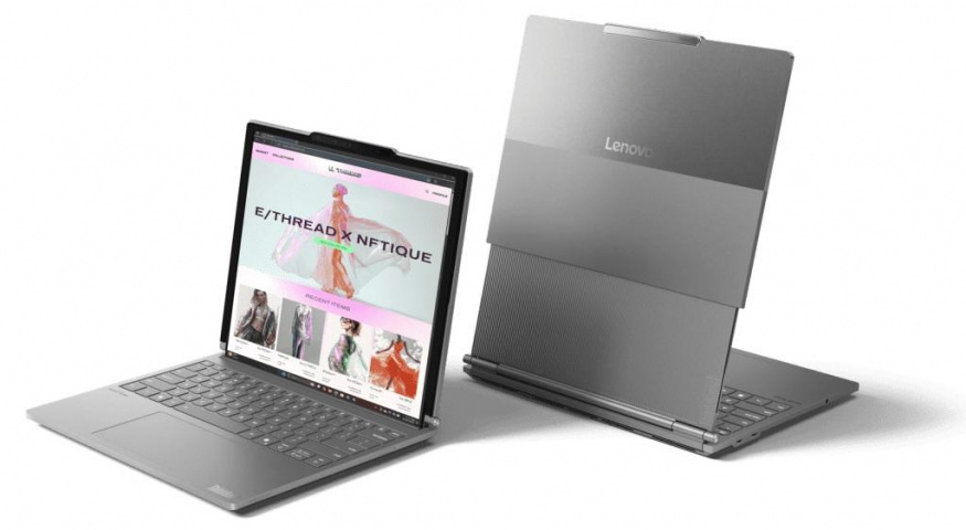 Počítač Lenovo s rolovacím displejem na tiskovém snímku