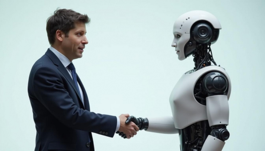 Sam Altman a humanoidní robot (ilustrační obrázek)