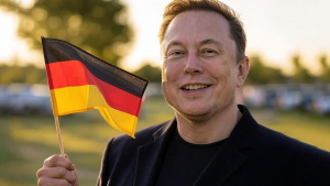 Elon Musk s vlajkou Německa