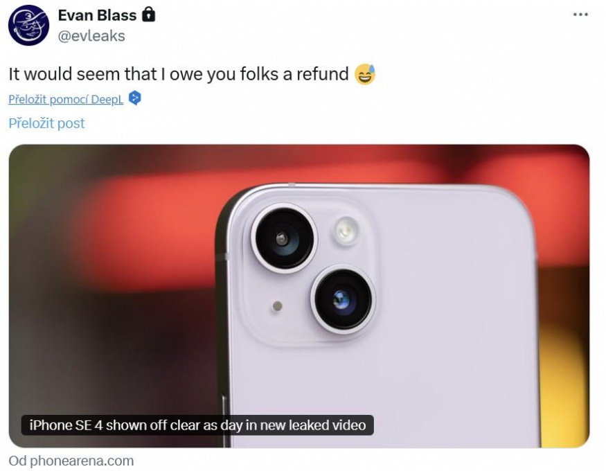 Příspěvek Evleaks na síti X