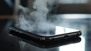 Pára vznášející se z chytrého telefonu Apple iPhone (ilustrační obrázek)