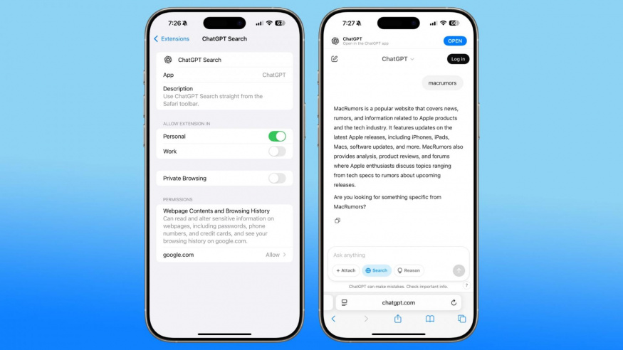 ChatGPT rozšíření pro Safari v iOS ChatGPT rozšíření pro Safari v iOS