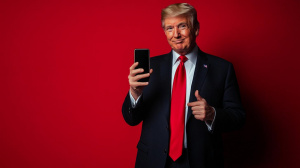 Americký prezident Donald Trump s chytrým telefonem (ilustrační obrázek)