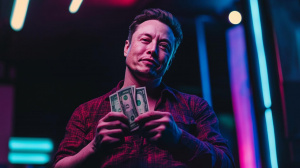 Elon Musk s penězi v rukou (ilustrační obrázek)