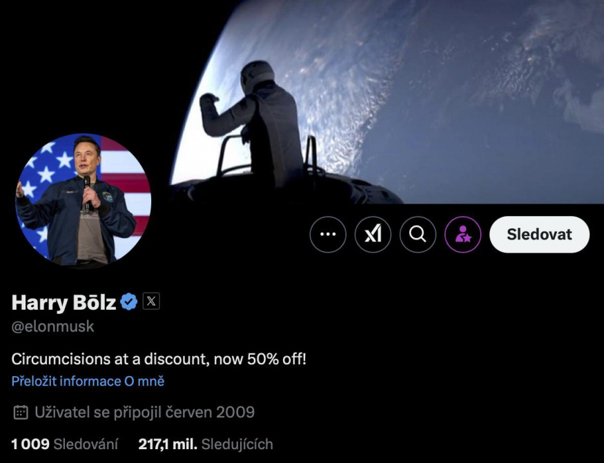 Profil Elona Muska na sociální síti X
