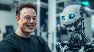 Elon Musk a humanoidní robot (ilustrační obrázek)