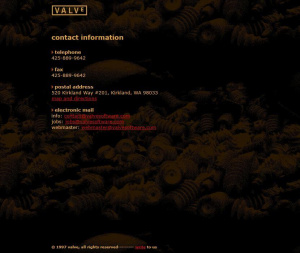 Webové stránky společnosti Valve Software v roce 1998