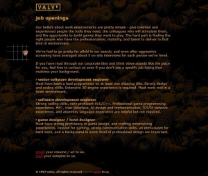 Webové stránky společnosti Valve Software v roce 1998