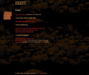 Webové stránky společnosti Valve Software v roce 1998