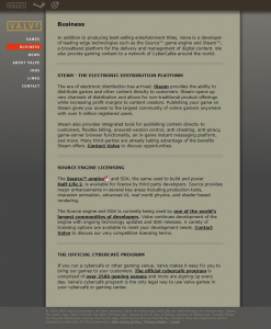 Webové stránky společnosti Valve Software v roce 2005