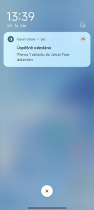 V liště pak dostanete potvrzení o proběhnutém přenosu