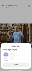Stačí zvolit soubor, klepnout na sdílení a vybrat Mac či iPhone přes Xiaomi Share